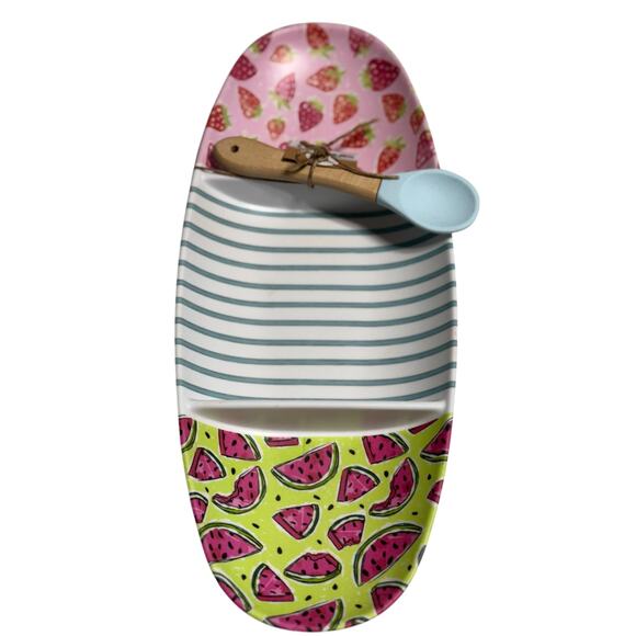 Mud Pie Fruit Divided Tray Spoon summer NEW - Picture 1 of 9